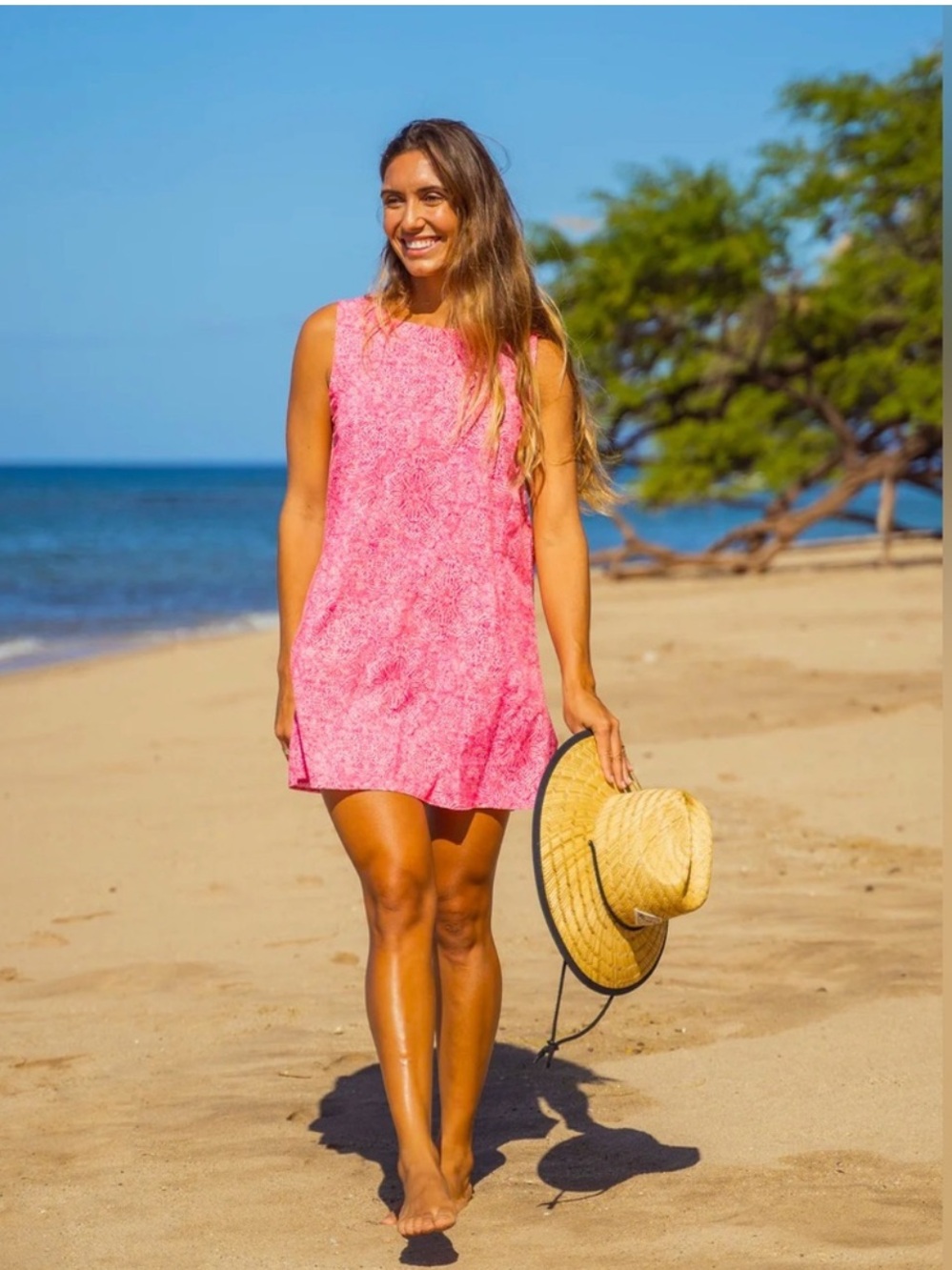 New RipSkirt Hawaii Casella Pink Sleeveless A-Line Dress Pockets Packable Resort
